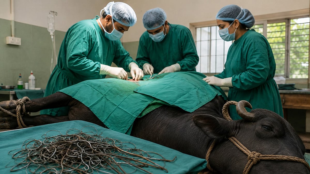 Buffalo stops eating for 10 days, vets find 18 pieces of metal wire in its stomach