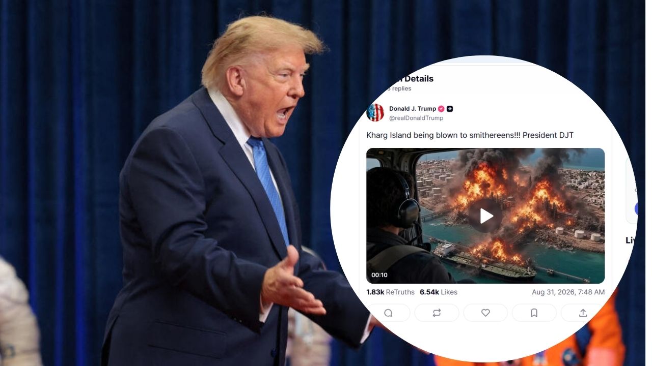 Donald Trump shares AI video of Iran's Kharg Island 'being blown to smithereens'