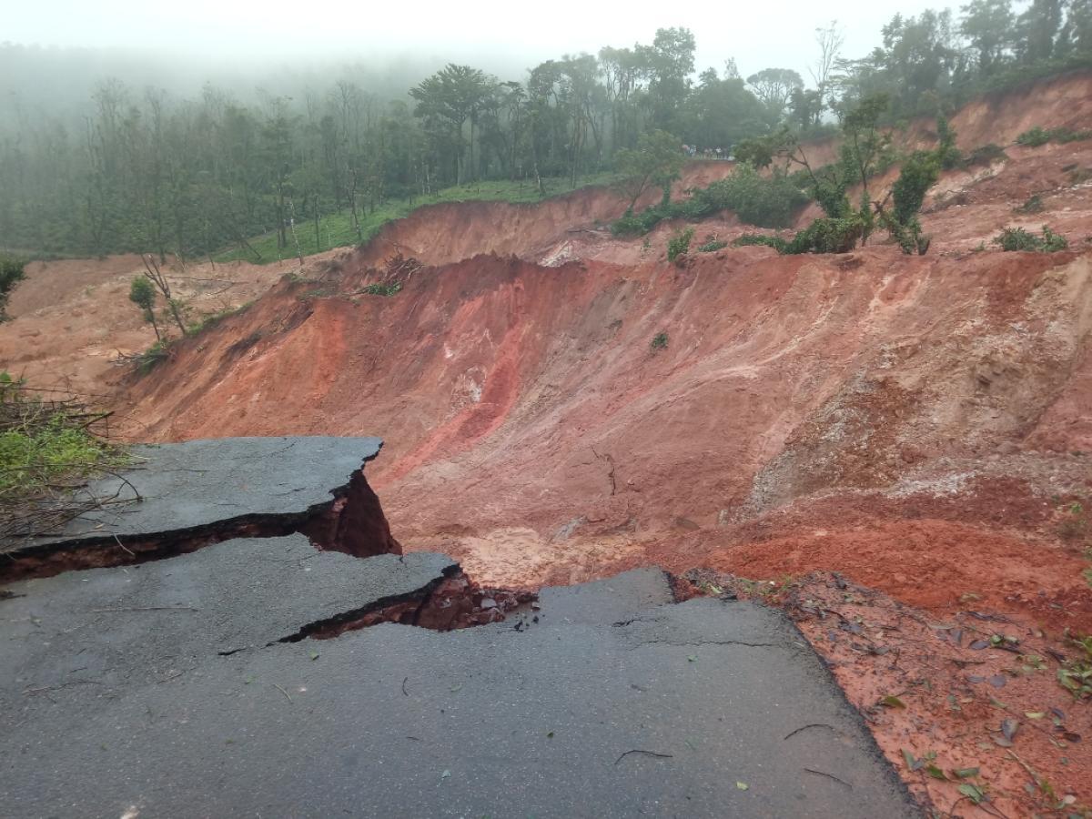 The Sakleshpur-Somwarpet Road that was washed away during the last monsoon near Hijjanahalli in Sakleshpur taluk.