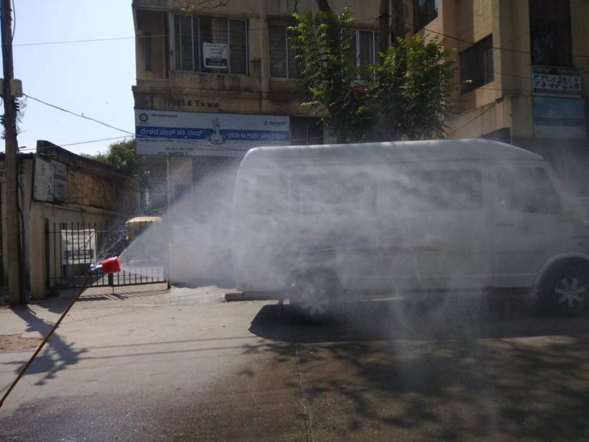 Disinfectant tunnel being constructed at APMC