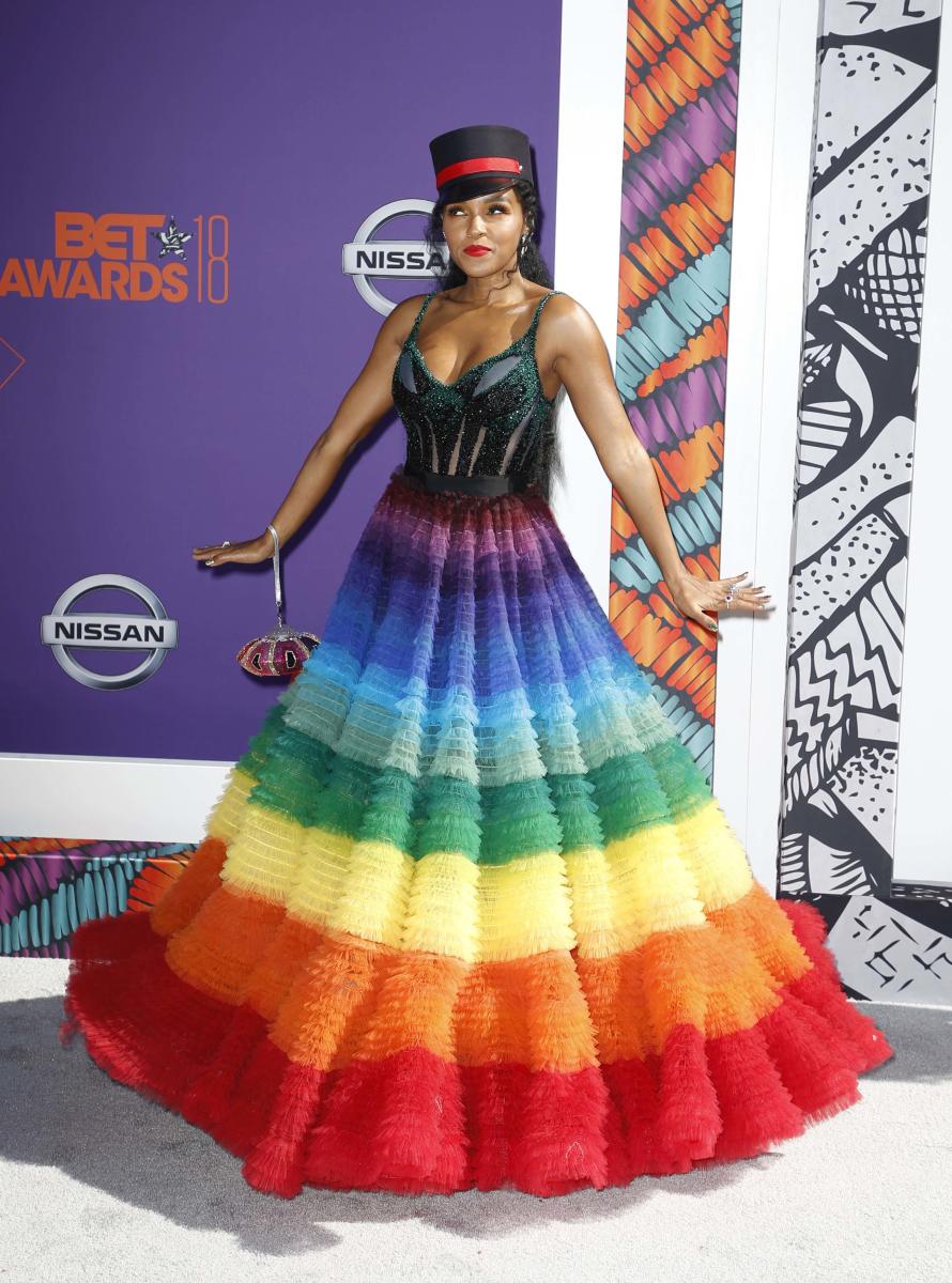 Janelle Monae celebrates Pride Month in rainbow dress Janelle Monae celebrates Pride Month in rainbow dress