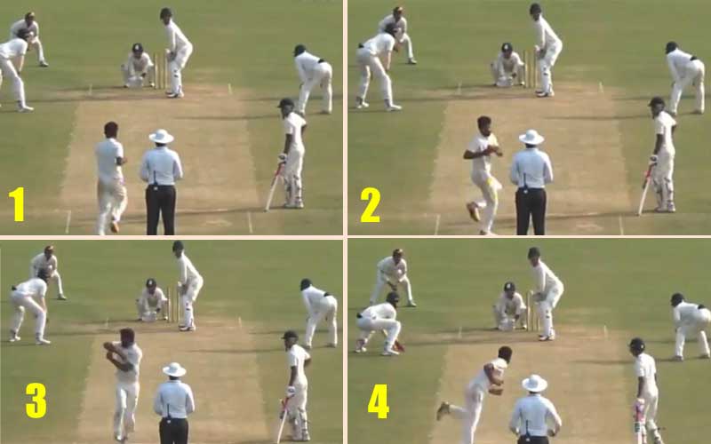 TV grabs of Shiva Singh’s innovative approach which was frowned upon by the officials during the C K Nayudu game recently.