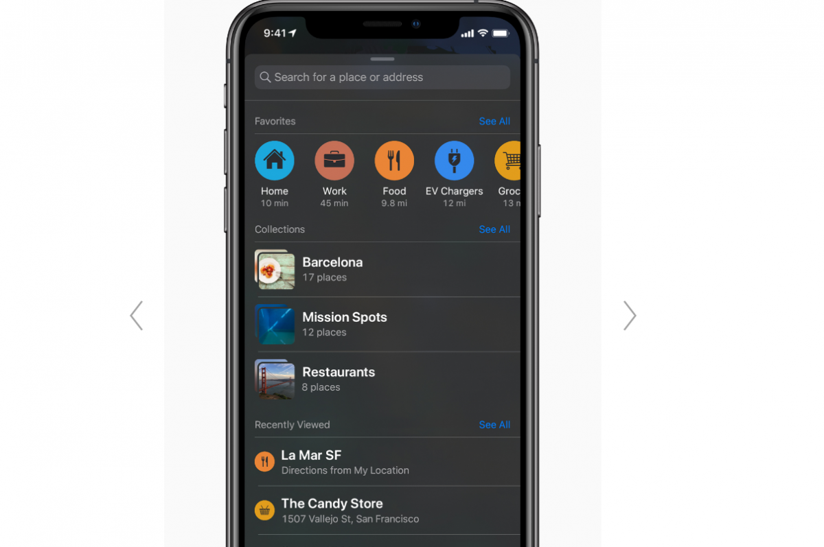 Dark mode on iOS 13; picture credit: Apple