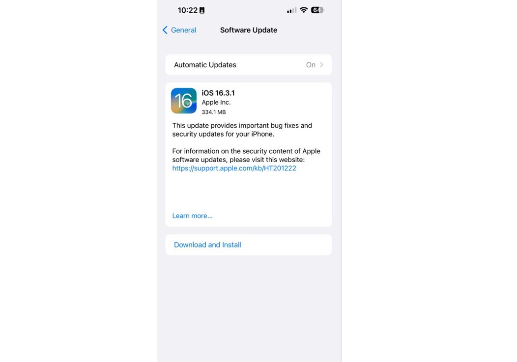 Apple iOS 16.3.1 update for iPhone. Credit: DH Photo/KVN Rohit