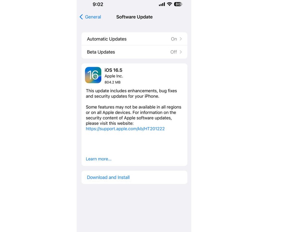 Apple iOS 16.5 update (screengrab)