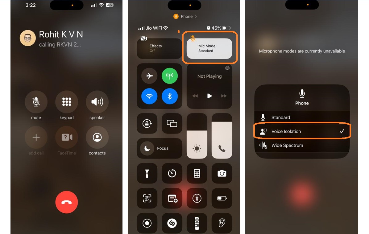 Voice Isolation feature on iPhone. Credit: DH Photo/KVN Rohit