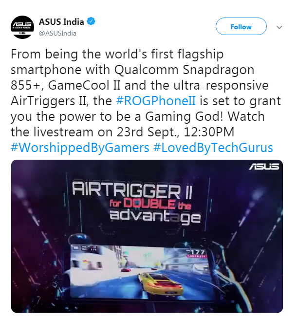 Asus ROG Phone 2 launching soon in India (Photo Credit: Asus India/Twitter screengrab)