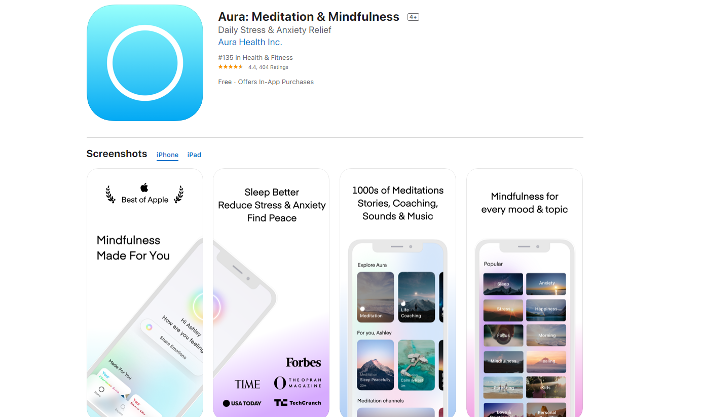 Aura: Meditation & Sleep app for iPhone. Credit: Apple