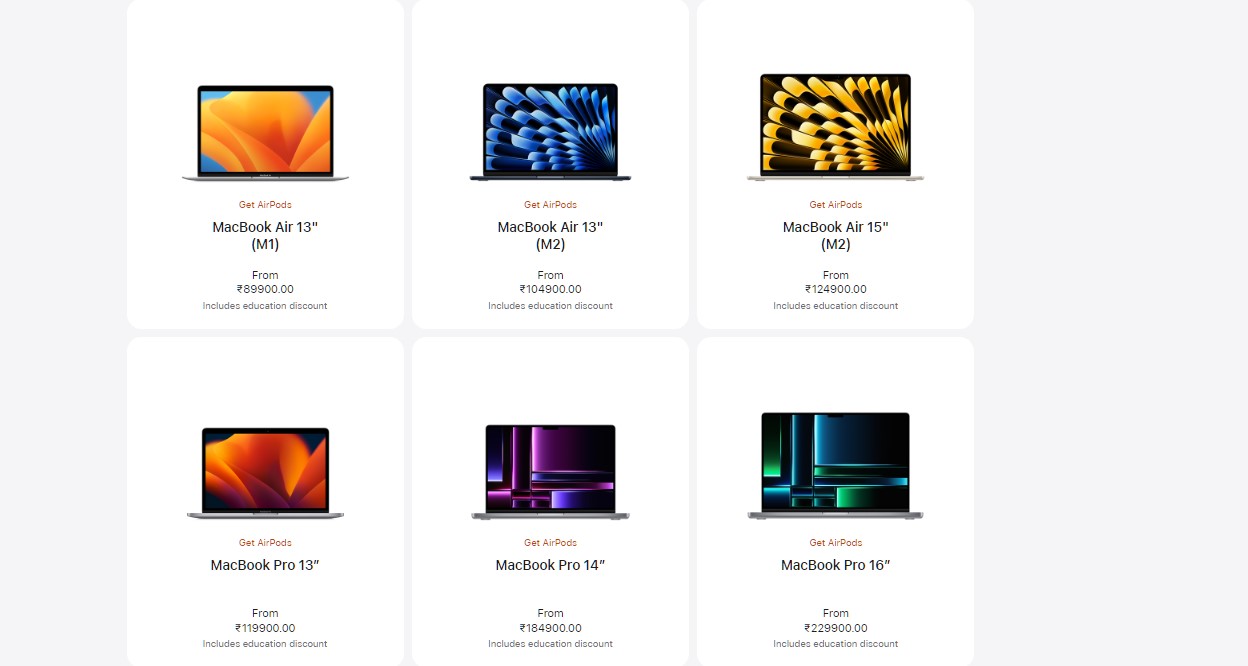 Select Apple MacBooks are available with free AirPods (3rd Gen) for students and teachers in India.Credit: Apple