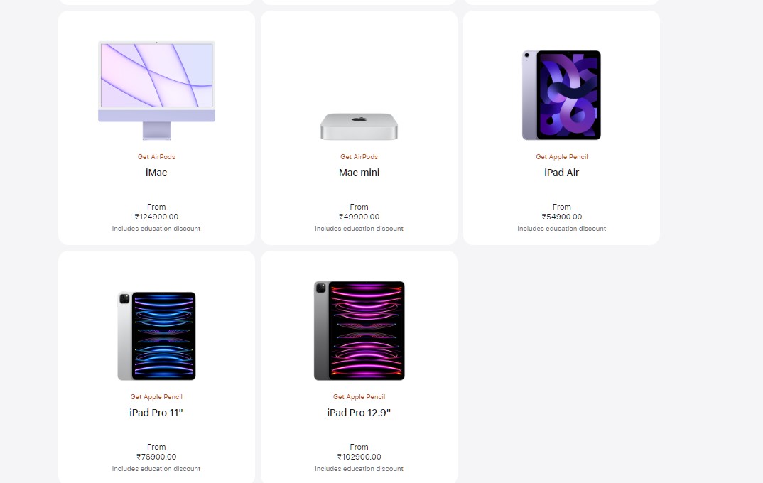 Select models of iMacs, iPad Pro and iPad Air series come with special offers on Apple Stores. Credit: Apple