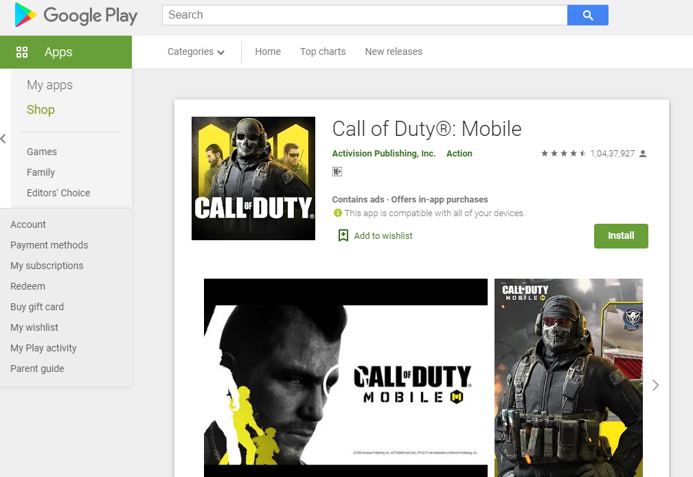 Call of Duty: Mobile on Google Play store (screen-grab)