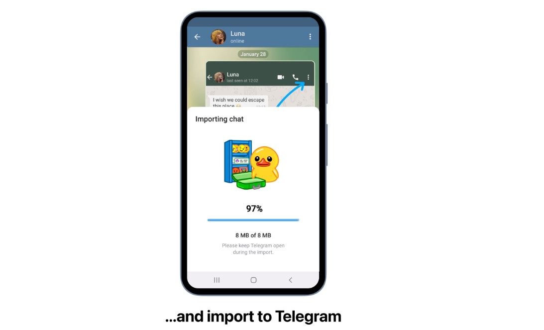 Telegram now allows users to import old chats from other apps. Credit: Telegram
