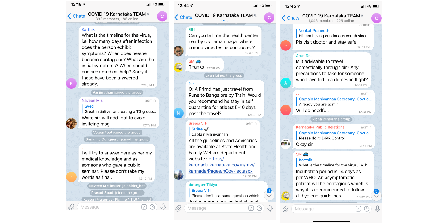 COVID 19 Karnataka TEAM Telegram chat group (screen shot)