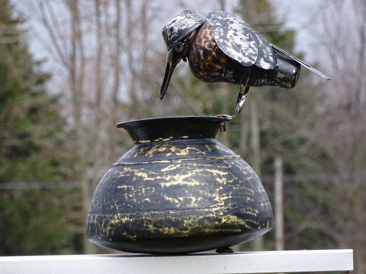 A sculpture made from scrap metal