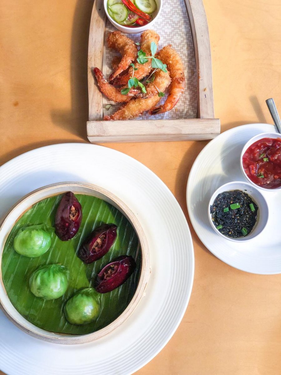 Dim sum and coconut prawns.