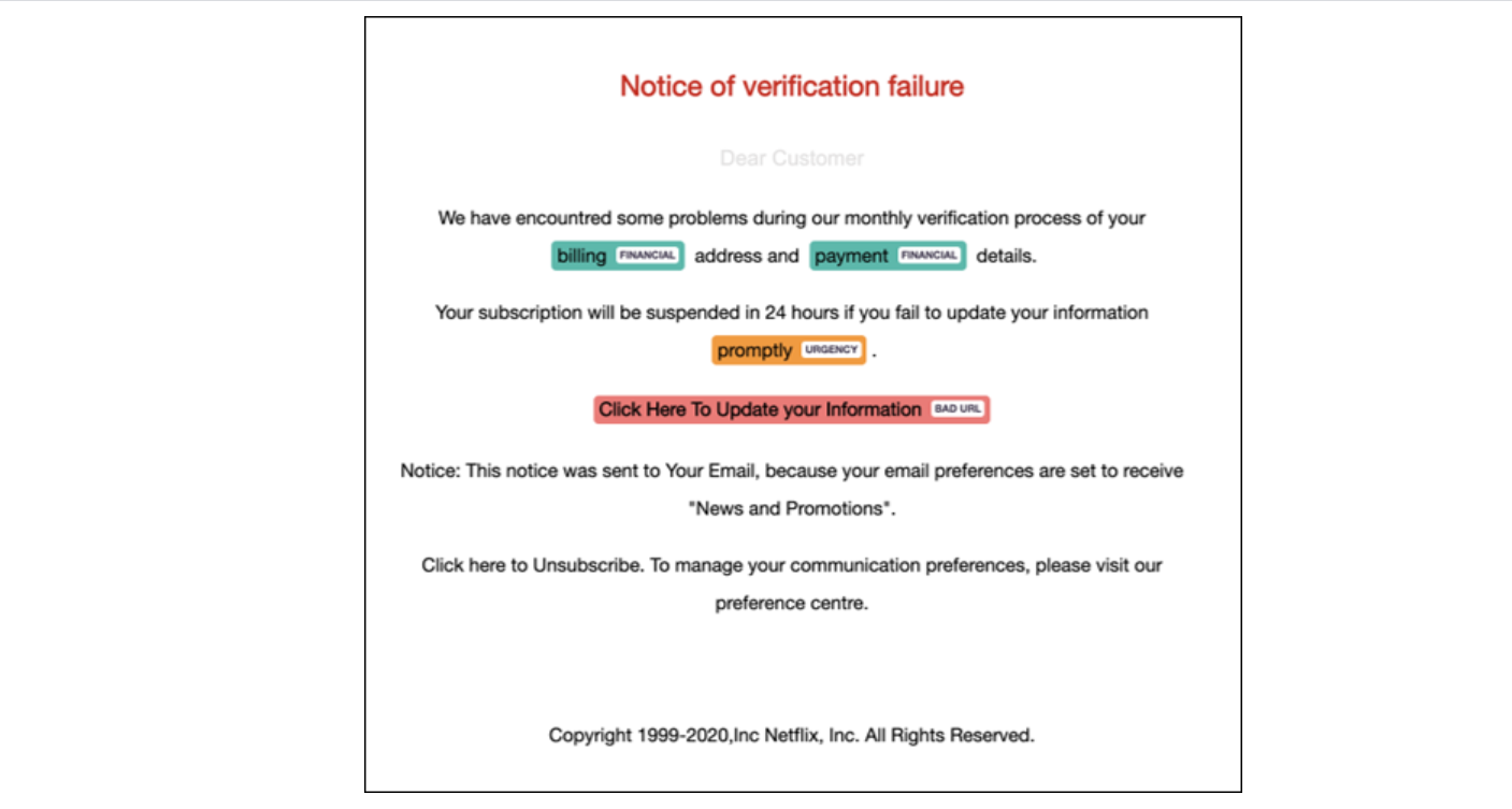 Fake Netflix email. Credit: Armorblox