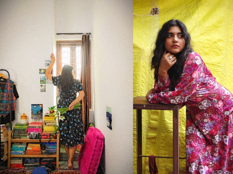 Afreen Akhtar models clothes from her thrift store. Credit: Ismat Store