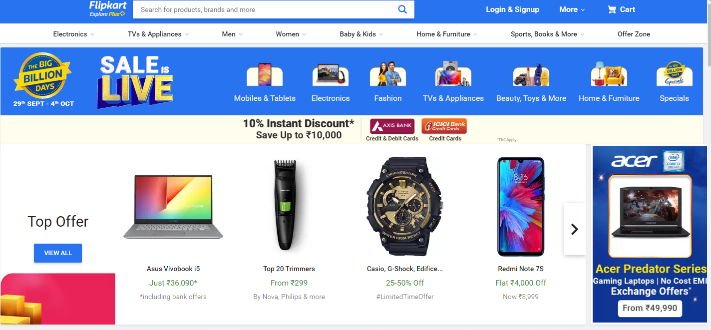 Flipkart Big Billion Days sale (Flipkart website screengrab)