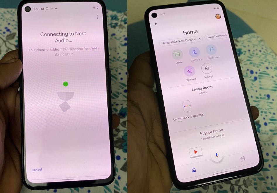 Setting up the Nest Audio via Google Home app Pixel 4a. Credit: DH Photo/KVN Rohit
