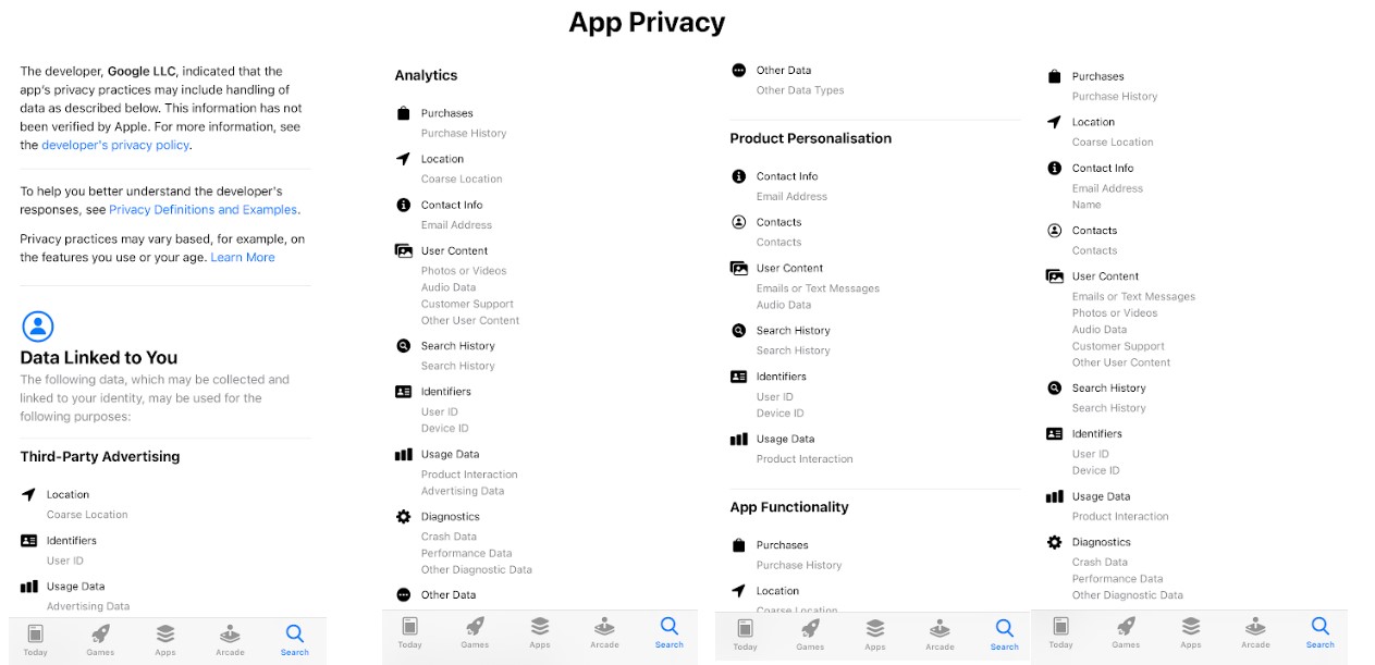 Google Gmail Privacy label on Apple App Store. Credit: DH Photo/KVN Rohit