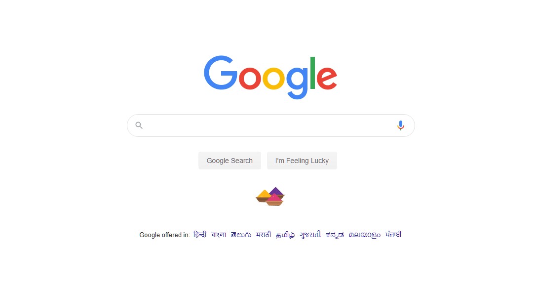 Google doodle with gulal colour powder bowls below the search bar (DH Photo/Rohit KVN)