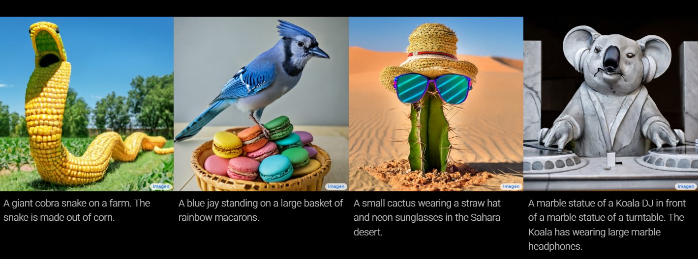 Some of the Google Imagen AI-tool's work. Credit: Google