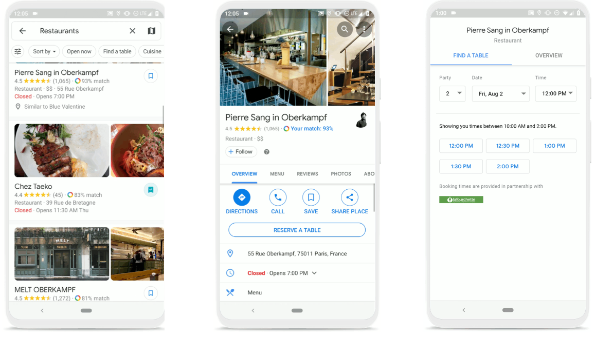 Reserving a table on restaurants gets easier on Google Maps