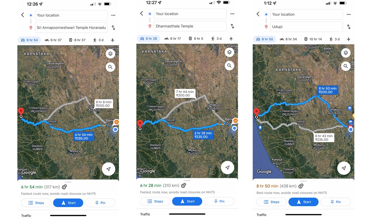 Google Maps toll pass prices feature. Credit: DH Photo/KVN Rohit