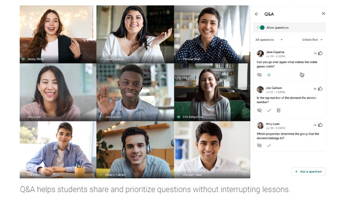 Q&A session coming soon to Google Meet for education. Credit: Google