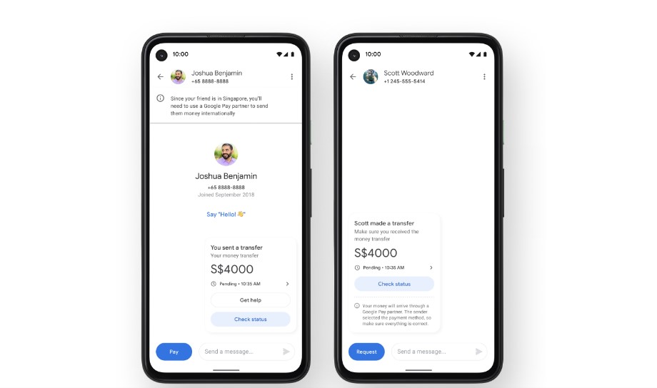 Users can now transfer money on Google Pay from the US to India and Singapore. Credit: Google
