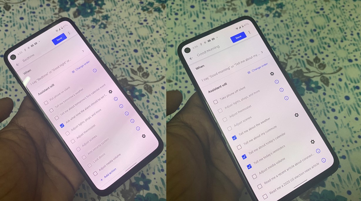 Routines on Google Home app on Pixel 4a. Credit: DH Photo/KVN Rohit