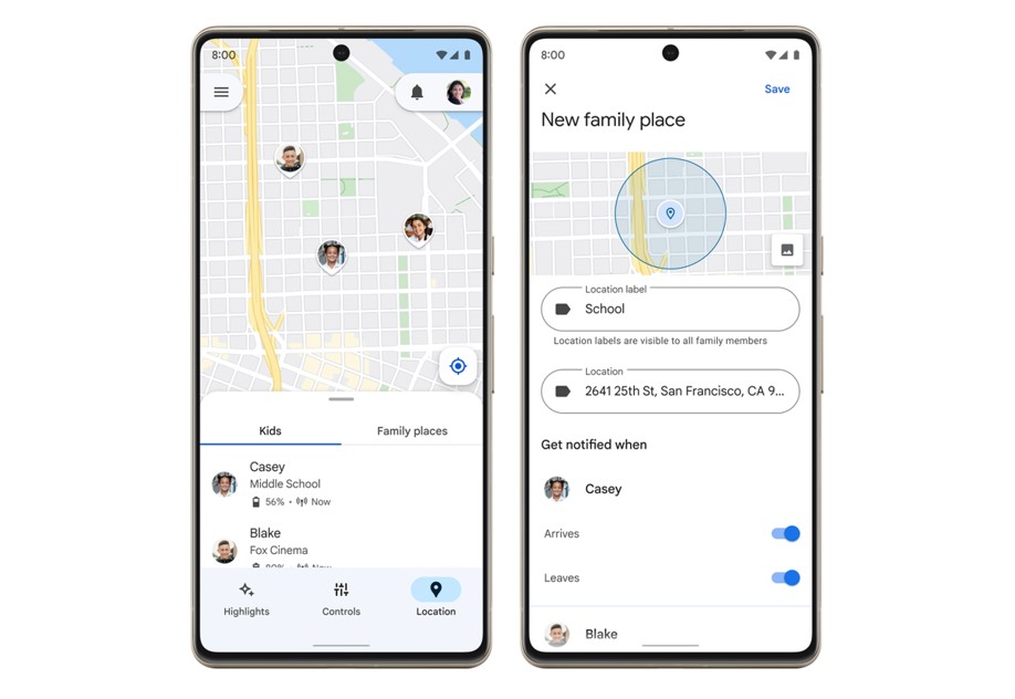 Location tab on the Family Link app. Credit: Google