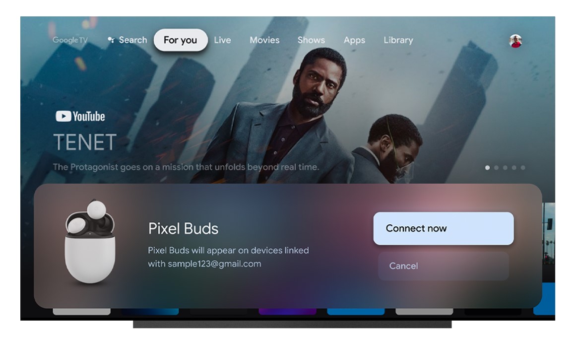 Fast Pairing feature for connecting Pixel Buds with Google TV. Credit: Google