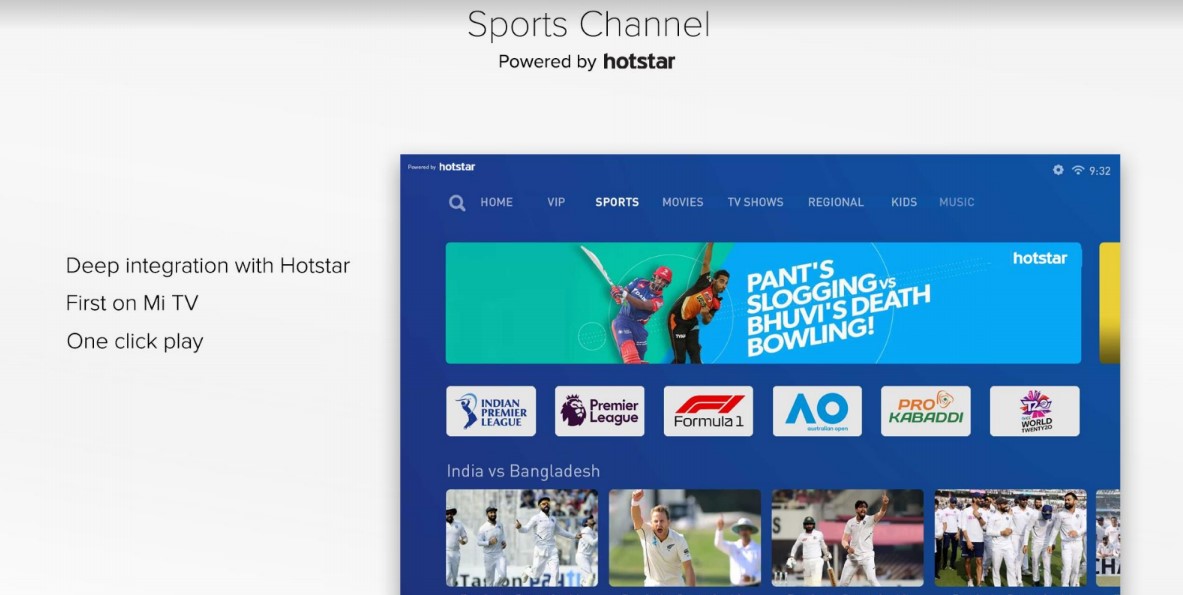 Hotstart-powered sports channel on PatchWall 3.0 for Mi LED smart TVs (Credit: Xiaomi)