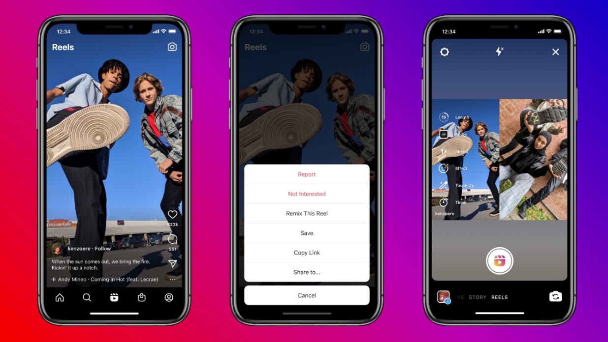 Instagram Reels gets the Remix feature. Credit: Instagram