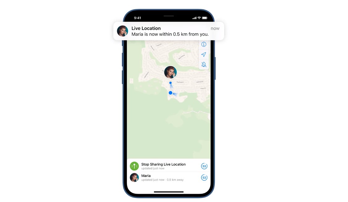 Live Location sharing feature on Telegram. Credit: Telegram
