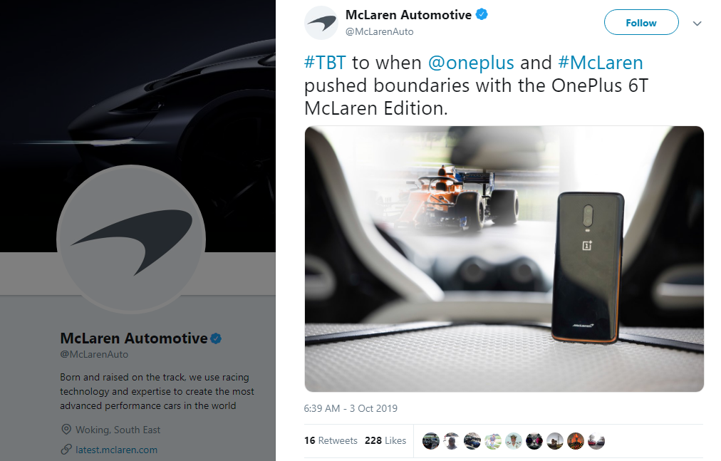 OnePlus 6T McLaren edition image (Picture Credit: McLaren Automotive/Twitter)