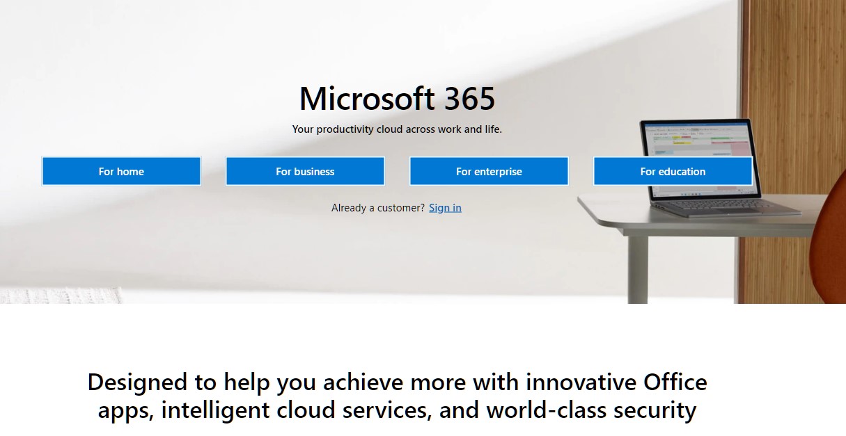Micrsoft 365 website (screen-grab)