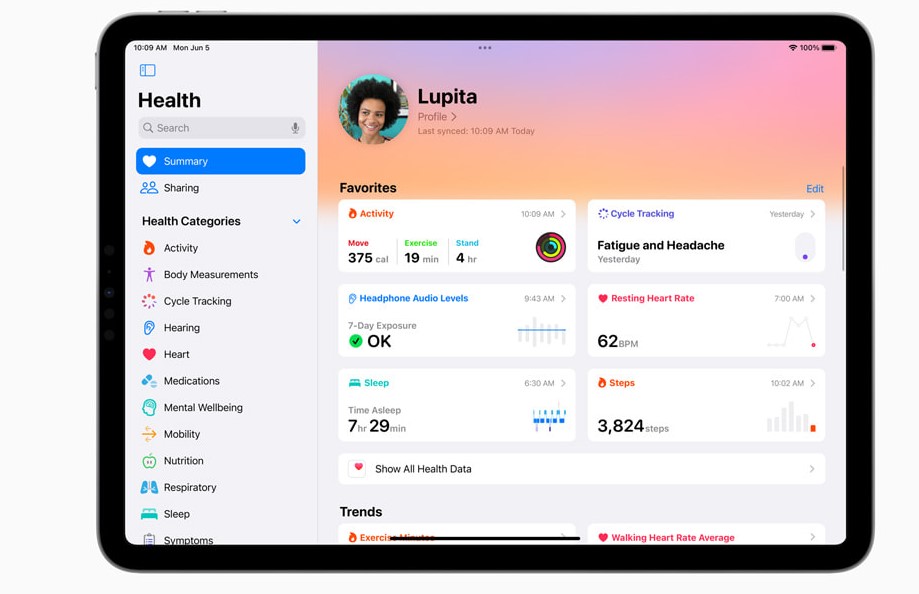 Health App for iPad. Credit: Apple