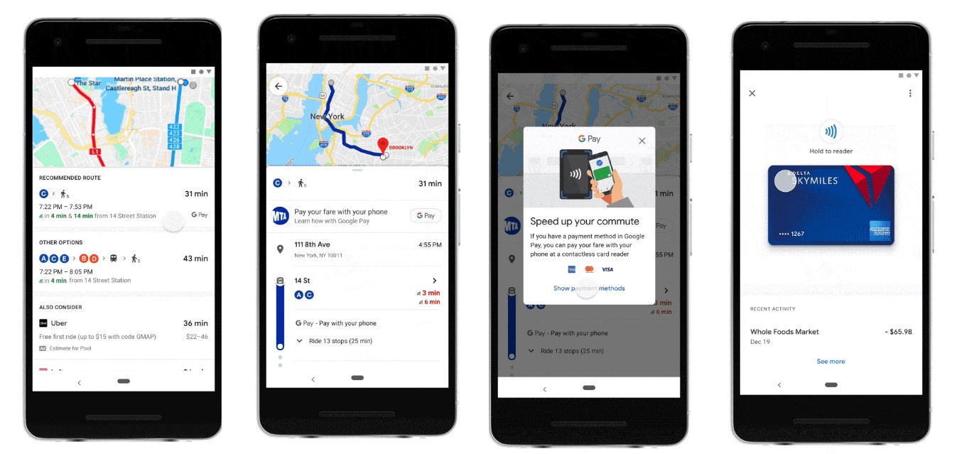 Users can pay bus fare on Google Maps via Google Pay. Credit: Google
