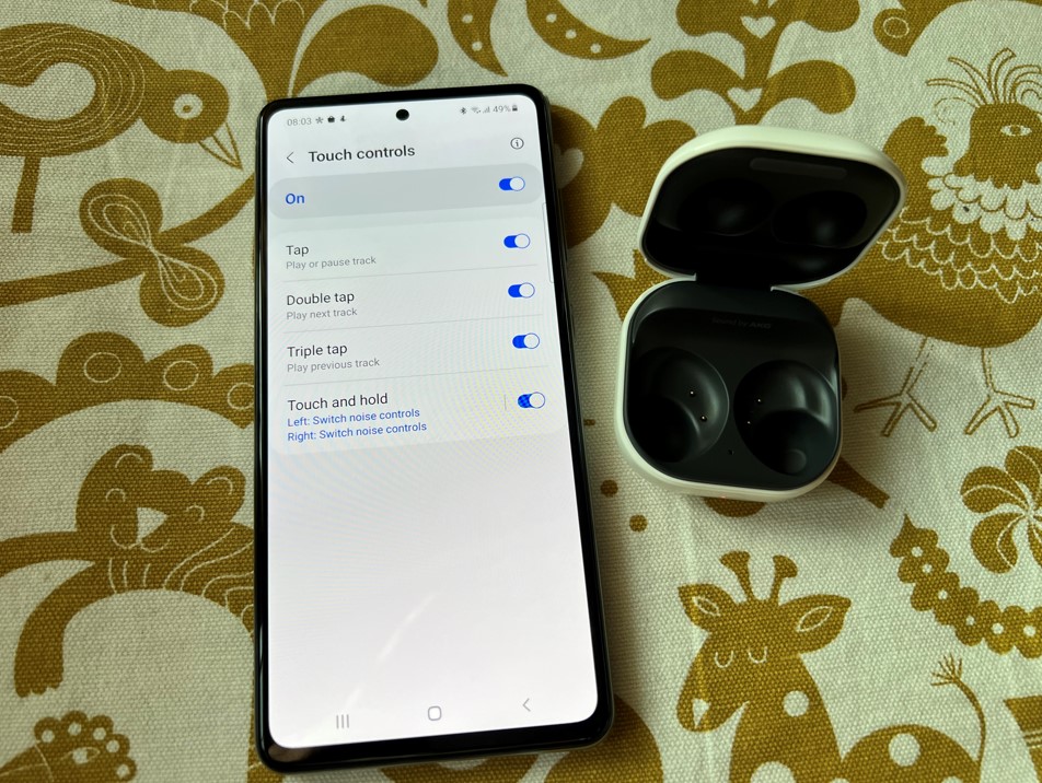 Touch control features of Samsung Galaxy Buds2. Credit: DH Photo/KVN Rohit