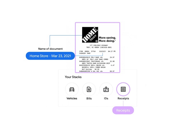 Stack app can detect key information in the receipt and accordingly categories it. Credit: Google
