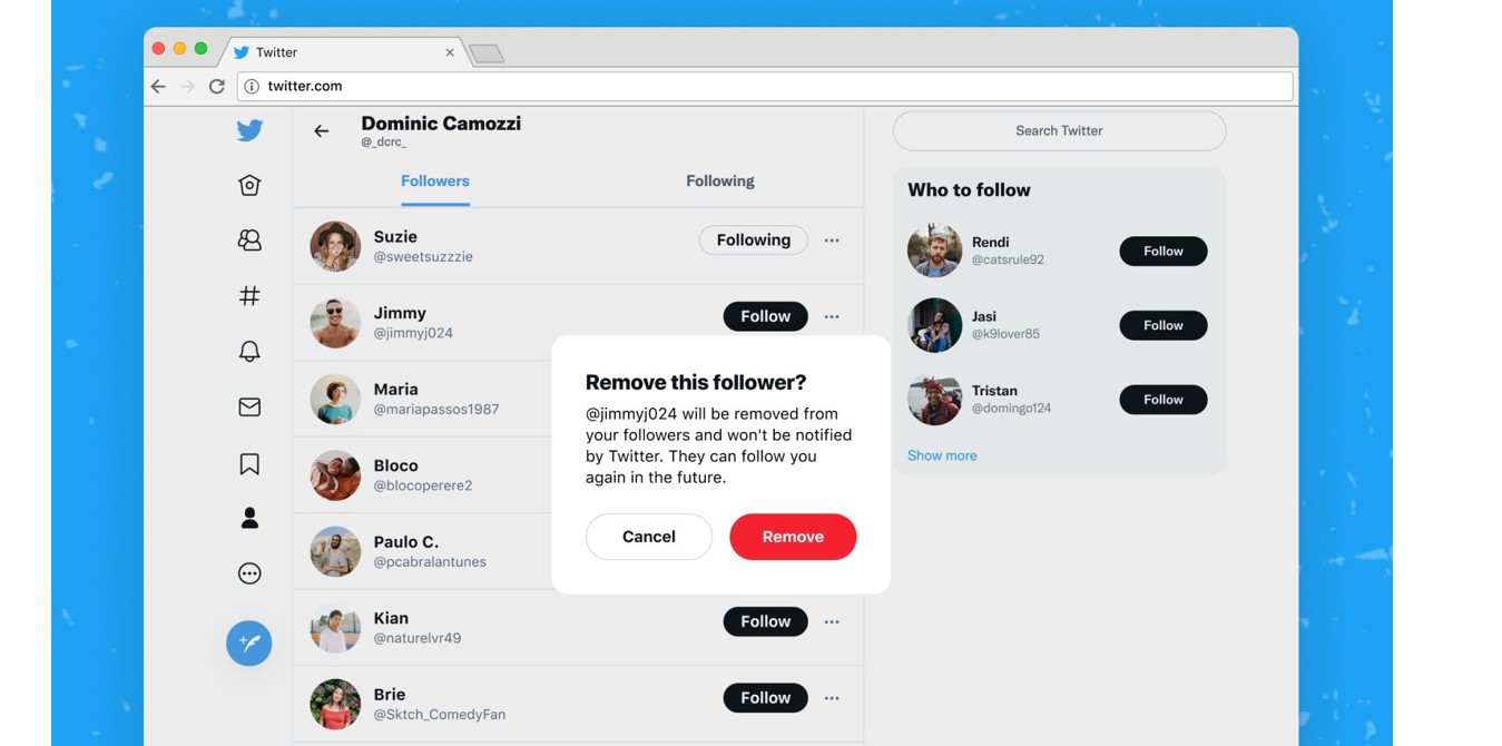'Remove this follower' feature on Twitter. Credit: Twitter