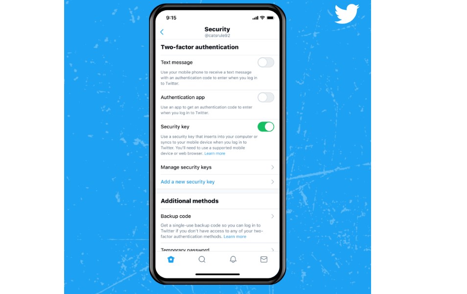 Twitter brings support for Security Keys on its social media platform. Credit: Twitter