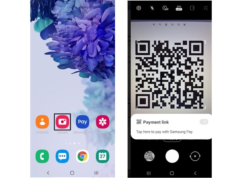 UPI QR Scanner on camera app. Credit: Samsung