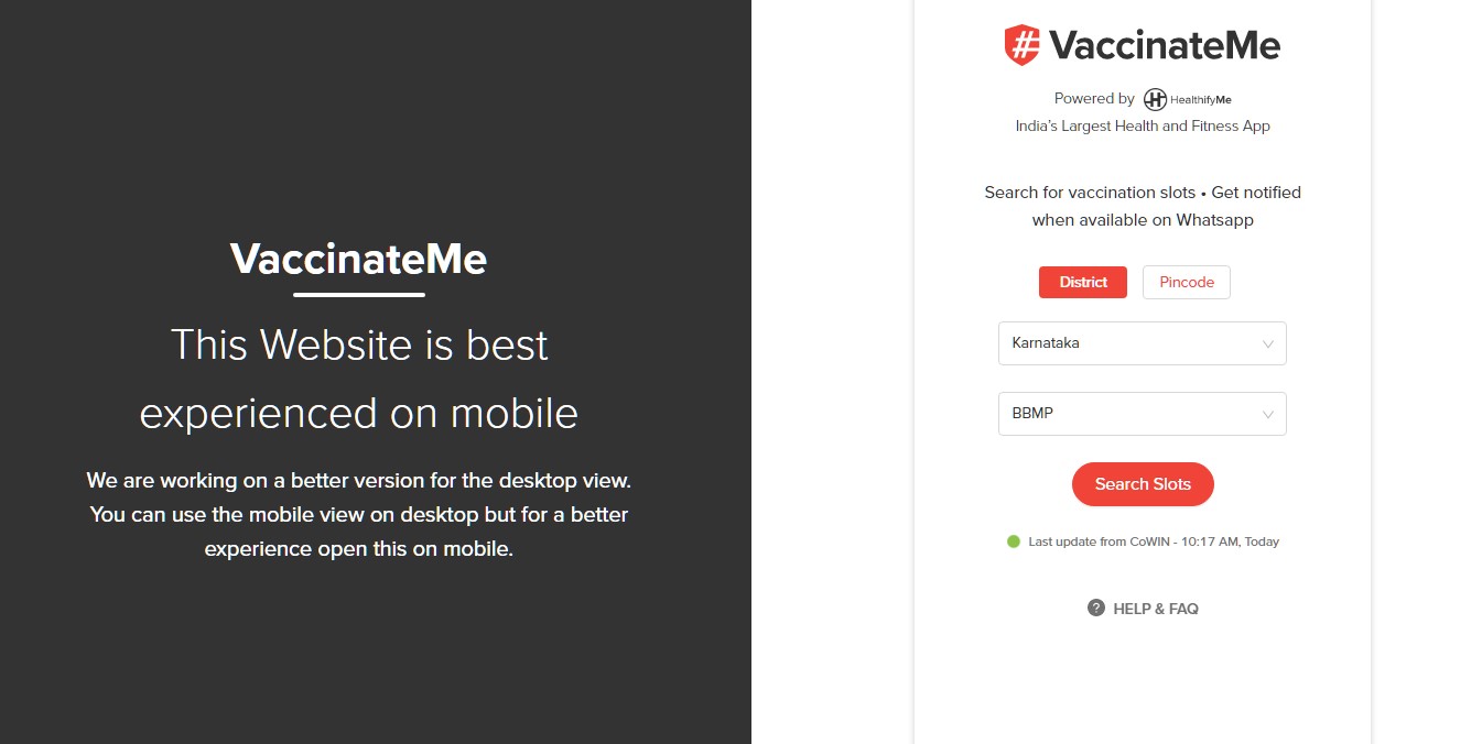 Vaccinate Me website (screen-shot)