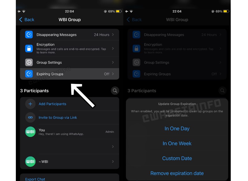 WhatsApp working on the expiring groups feature. Picture Credit: WABetaInfo