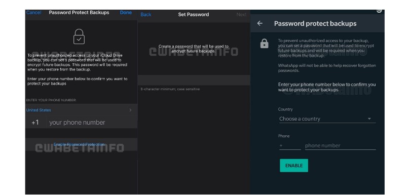 WhatsApp cloud storage password protection feature. Credit: WABeta Info