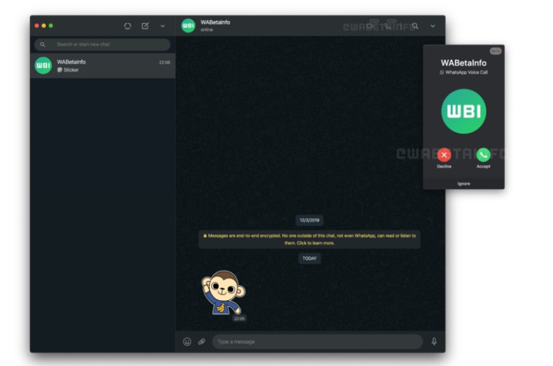 WhatsApp web calling feature. Credit: WABetaInfo.