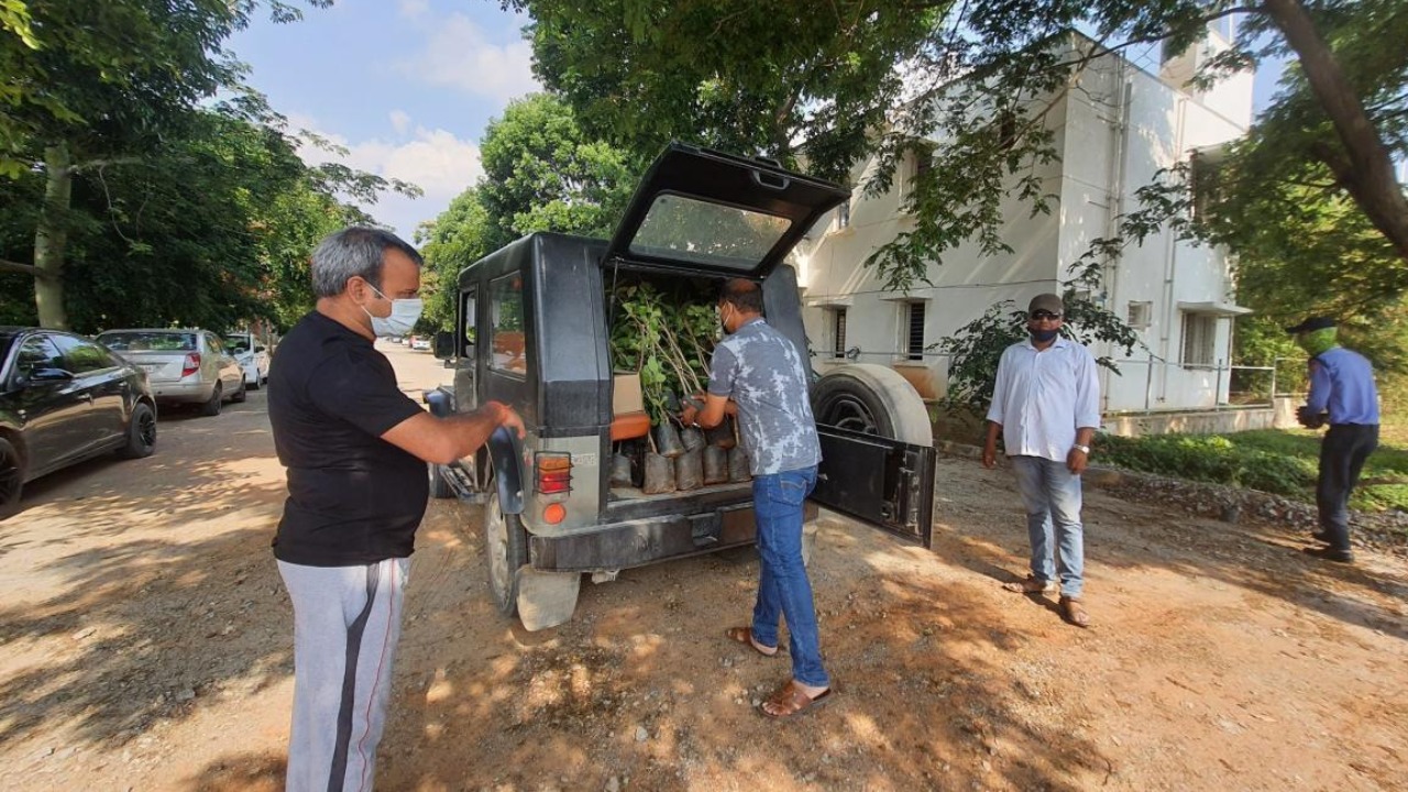Green Indus Volunteers for Environment (GIVE) distribute saplings to residents welfare associations around Bengaluru.